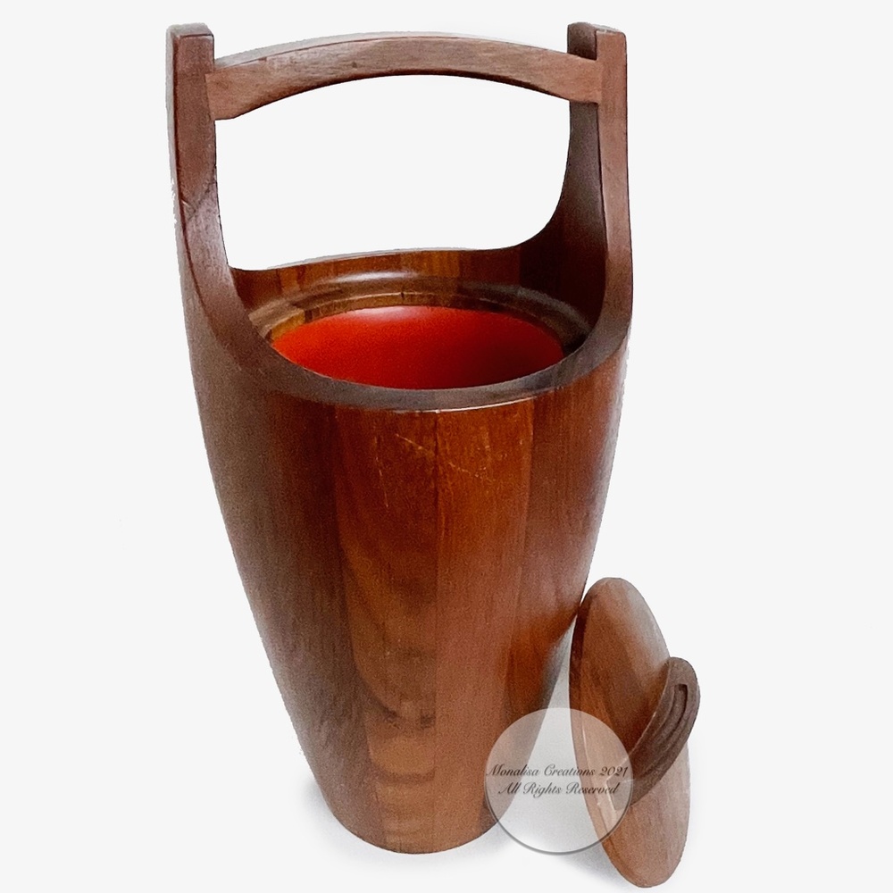 Dansk Ice Bucket + Lid Staved Teak Danish Mid Century Modern Vintage Barware